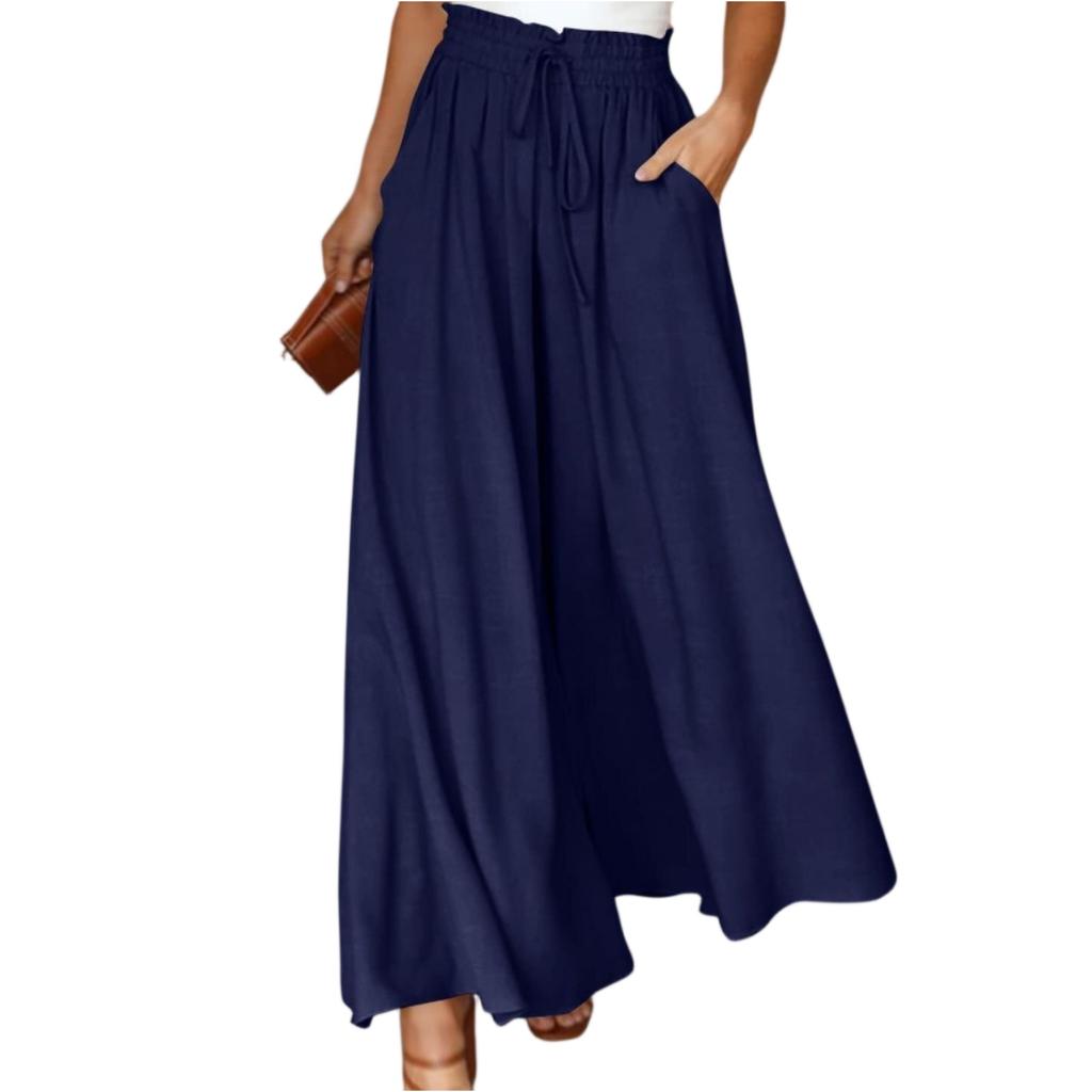 Women's Casual Fashion Elastic Waistband Wide Leg High Waist Long Skirt Pants