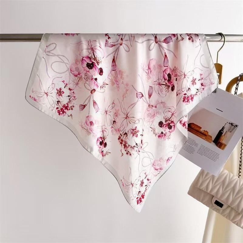 68Cm Lily Of The Valley Scarf Women'S Spring And Summer Thin Imitation Silk Square Scarf High-End Temperament Small Scarfs Shawl