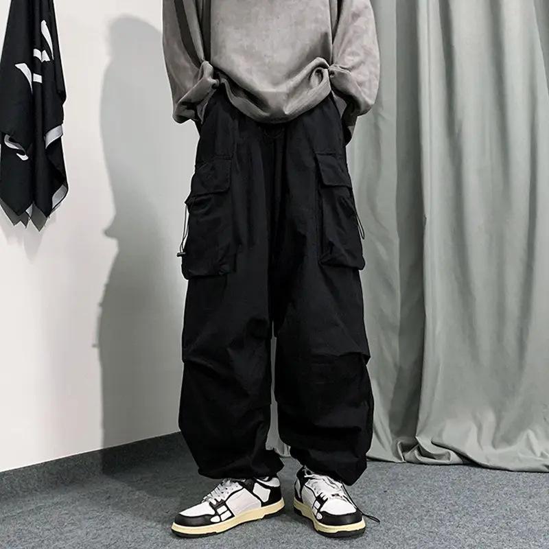 American Style Men's Workwear Casual Wide-Leg Pants with Drawstring and Cuffed Hem