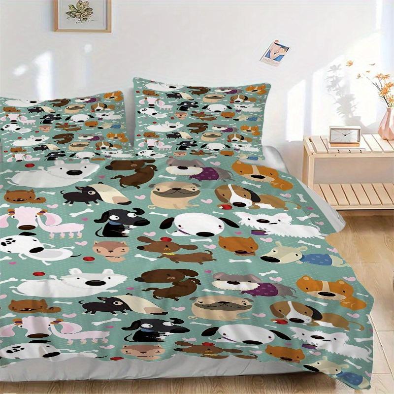 3pcs Dogs Bones Bedding Cover Set, Fashion Classic Popular Print Bedding Set, Soft Comfortable, All Season Use, For Bedroom, Guest Rooma0819197