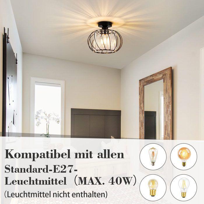 Plafonnier - NETTLIFE - Cadre métal & cristal - Noir - E27 - Ø21 x H25 cm