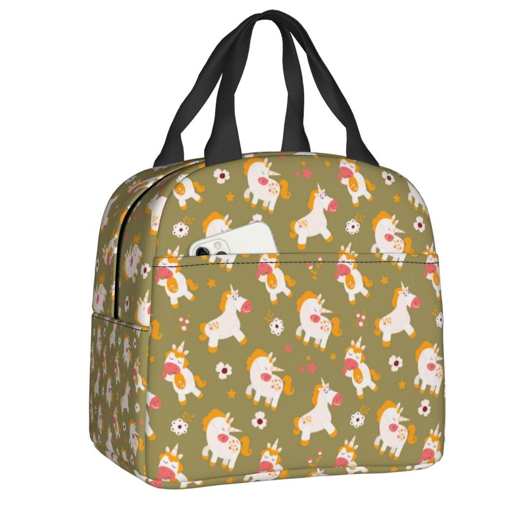 Bonito Unicornio Sentado en la Luna Lonchera Portátil para Mujer Enfriador Impermeable Térmico Aislado para Alimentos Bolsa de Almuerzo para Escolares Niños Estudiantes