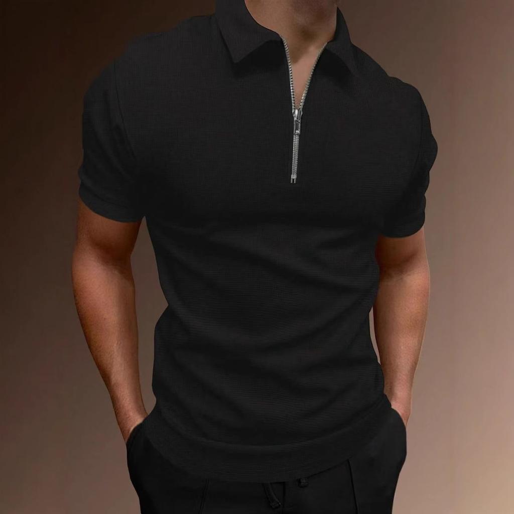 Men's Summer Sports Fitness T-shirt Fashion Casual Solid Color Half Zip Men's T-shirt