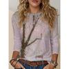 Artistic Landscape Painting Pattern, Slim Fit, Casual Round Neck, Long Sleeves, Everyday Creative Oil Painting Design Pattern.