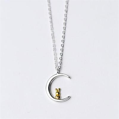 Fashion New Cute Animal Female 925 Sterling Silver Jewelry Sweet Rabbit Moon Personality Clavicle Chain Pendant Necklaces Xl137