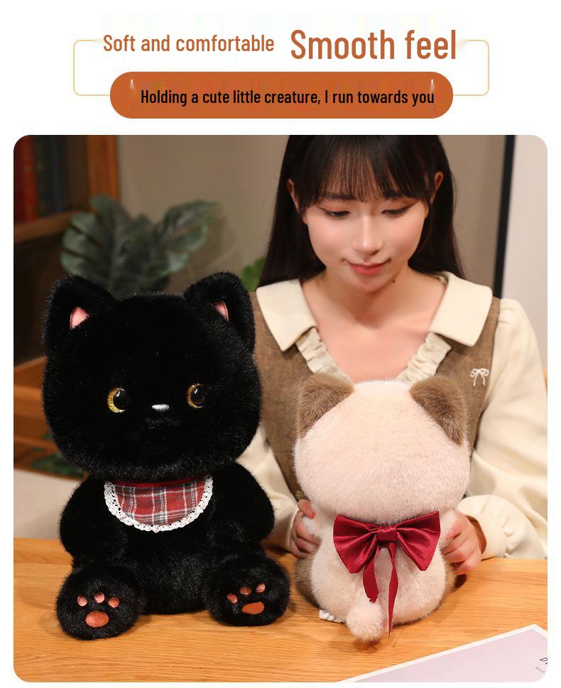 Cute Black Cat & Calico Cat Plush Dolls - Children's Gift & Desk Companion