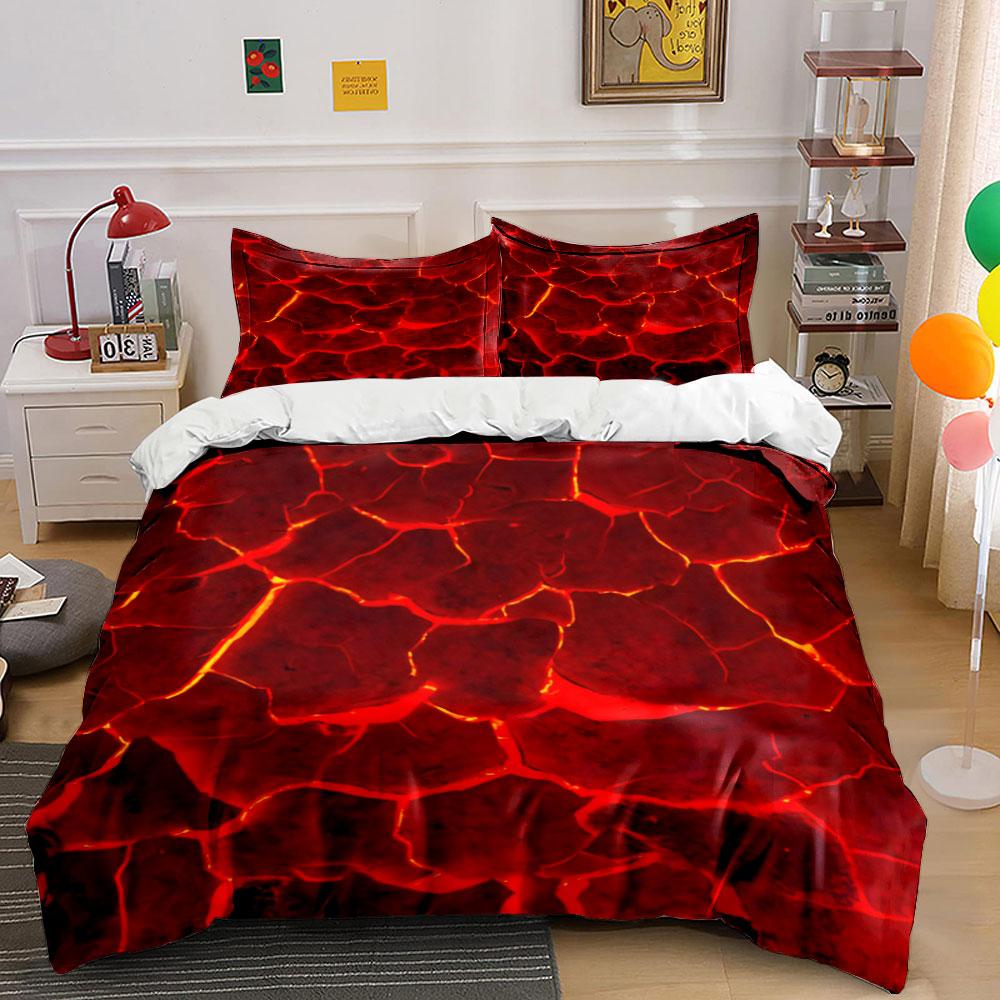 3Pcs Lava Crack Print Bedding Set Volcano Magma Texture Duvet Cover + 2 Pillowcases Soft Polyester for Teens Bedroom Gifts