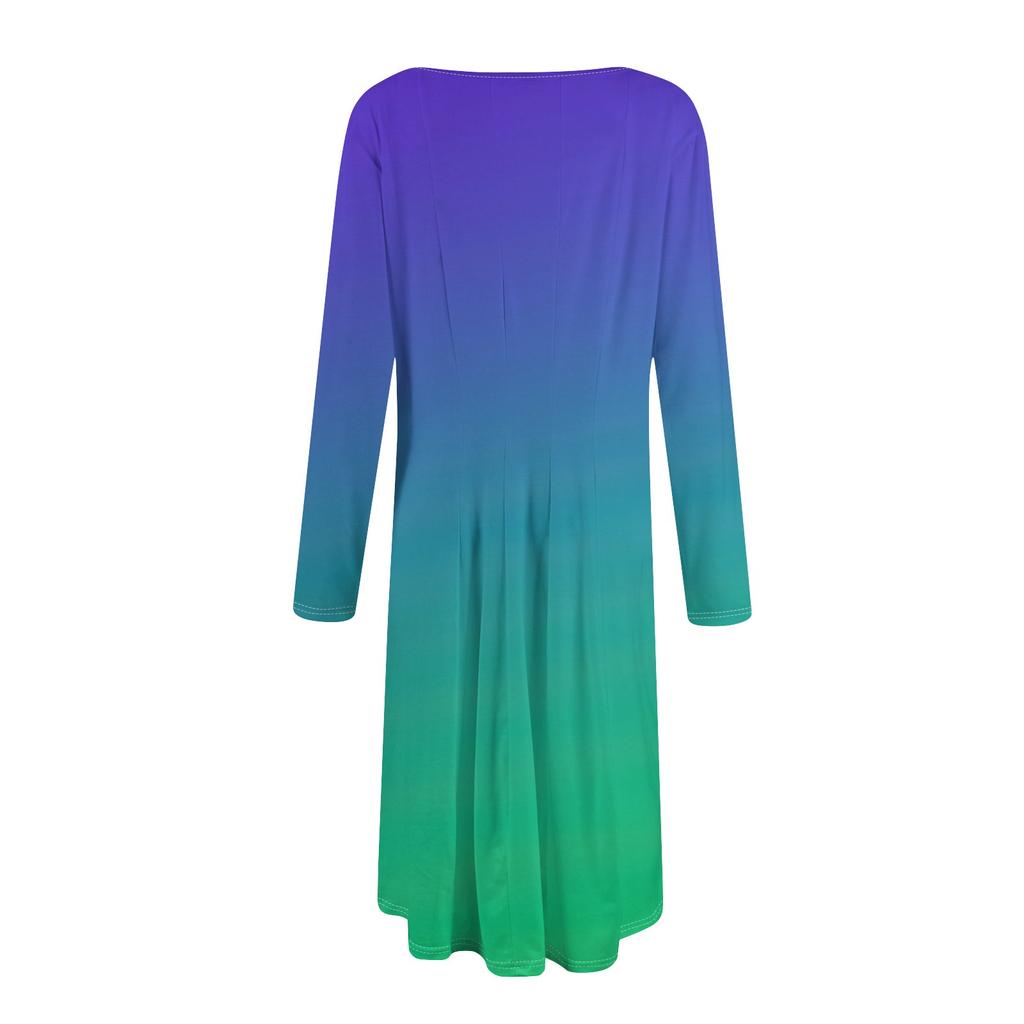 Women's Casual Fashion Round Neck Long Sleeve Print Midi Dress