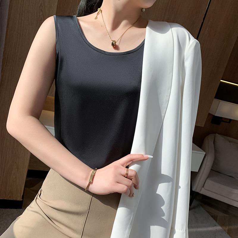 Women's Silk Satin Cami Top - Ice Silk, Mulberry Blend, Loose Fit, White/Black Options