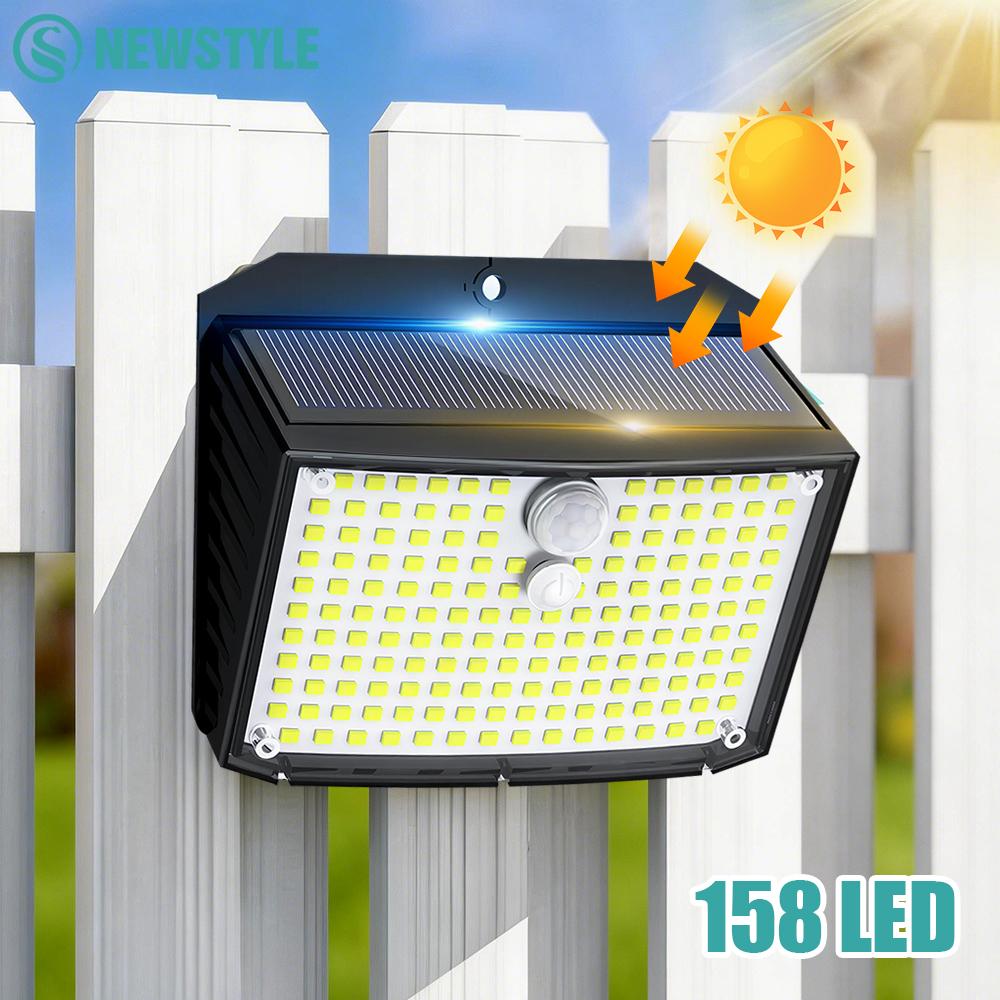 Solar Outdoor Motion Sensor Wall Light 158 LED Waterproof 3 Modes Light Security Lamp Solar Powered Light for Garden Patio Yard