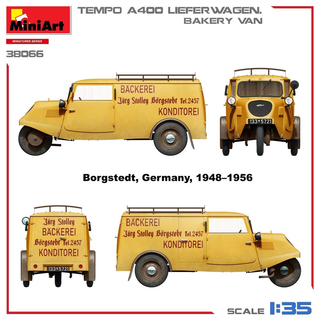 Miniart Scale Tempo A400 Reeferwagen Bakery Van Plastic Model Kit MA38066 1/35