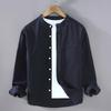 Men's Long Sleeve Cotton-Linen Shirt with Chinese Stand Collar and Pocket - Simple, Comfortable Casual Jacket