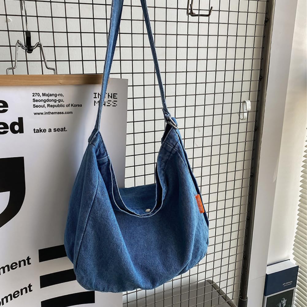 Denim Women's Shoulder Bag, Tote Bag, Messenger Bag, Crossbody Bag, Simple, Solid Color, Casual, Large Capacity, Remade Style (Light Blue)