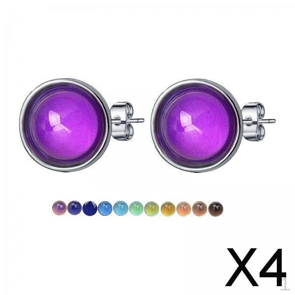 

4x Stud Earrings Ear Studs Color Changing Alloy 10mm Fashion Jewelry Temperature Sensitive for