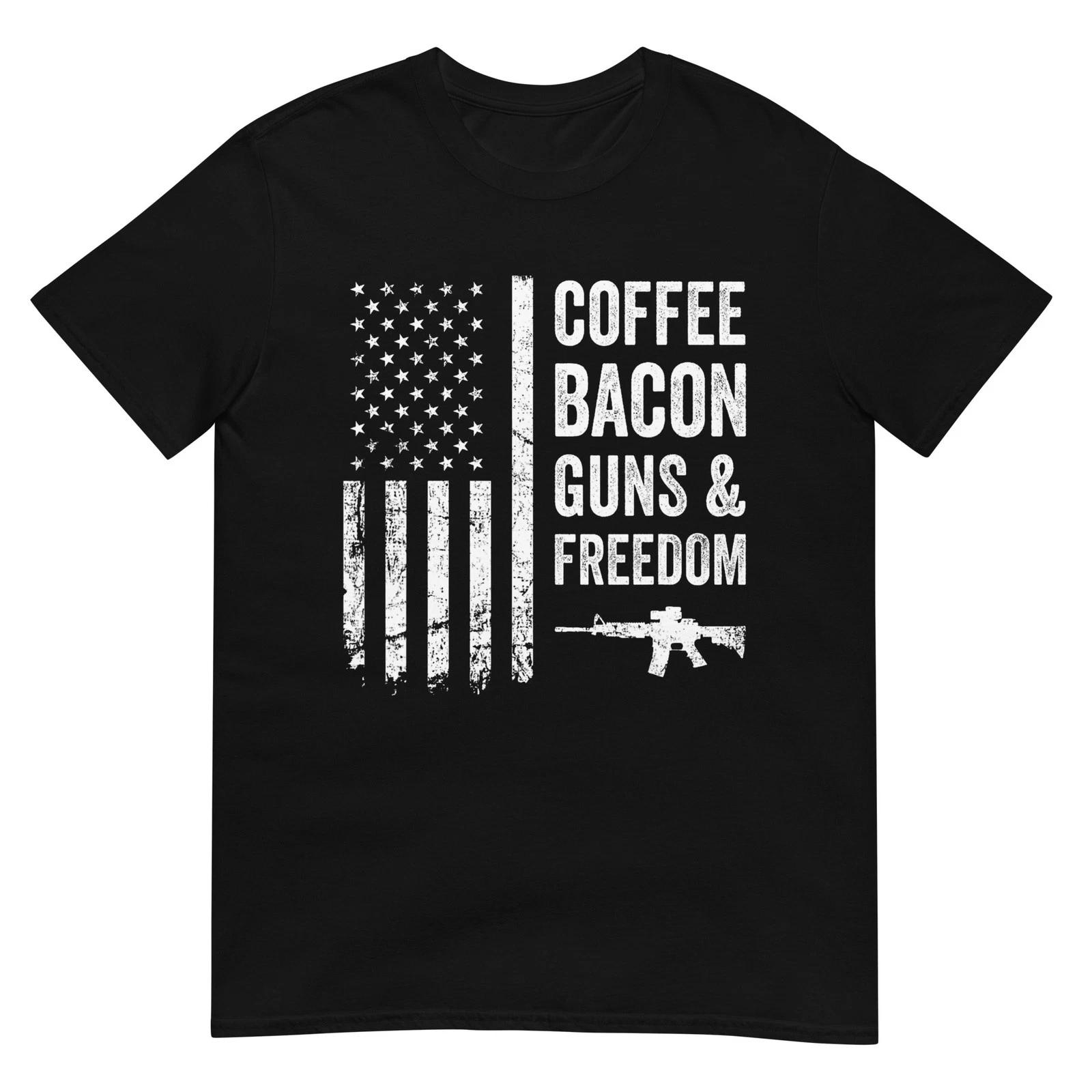 Coffee Bacon Guns & Freedom - BBQ Grill Funny Gun USA Flag T-Shirt for Women Men 2XL