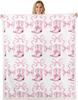 White Swan Fleece Throw Ballet Theme Pink Plush Blanket for Kids Room Decor with Crown Bowknot Roses Flowers Twin X