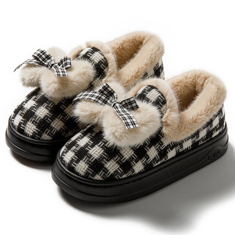 Cotton slippers new autumn and winter cotton shoes velvet warm soft-soled shoes Japanese bow cotton shoes