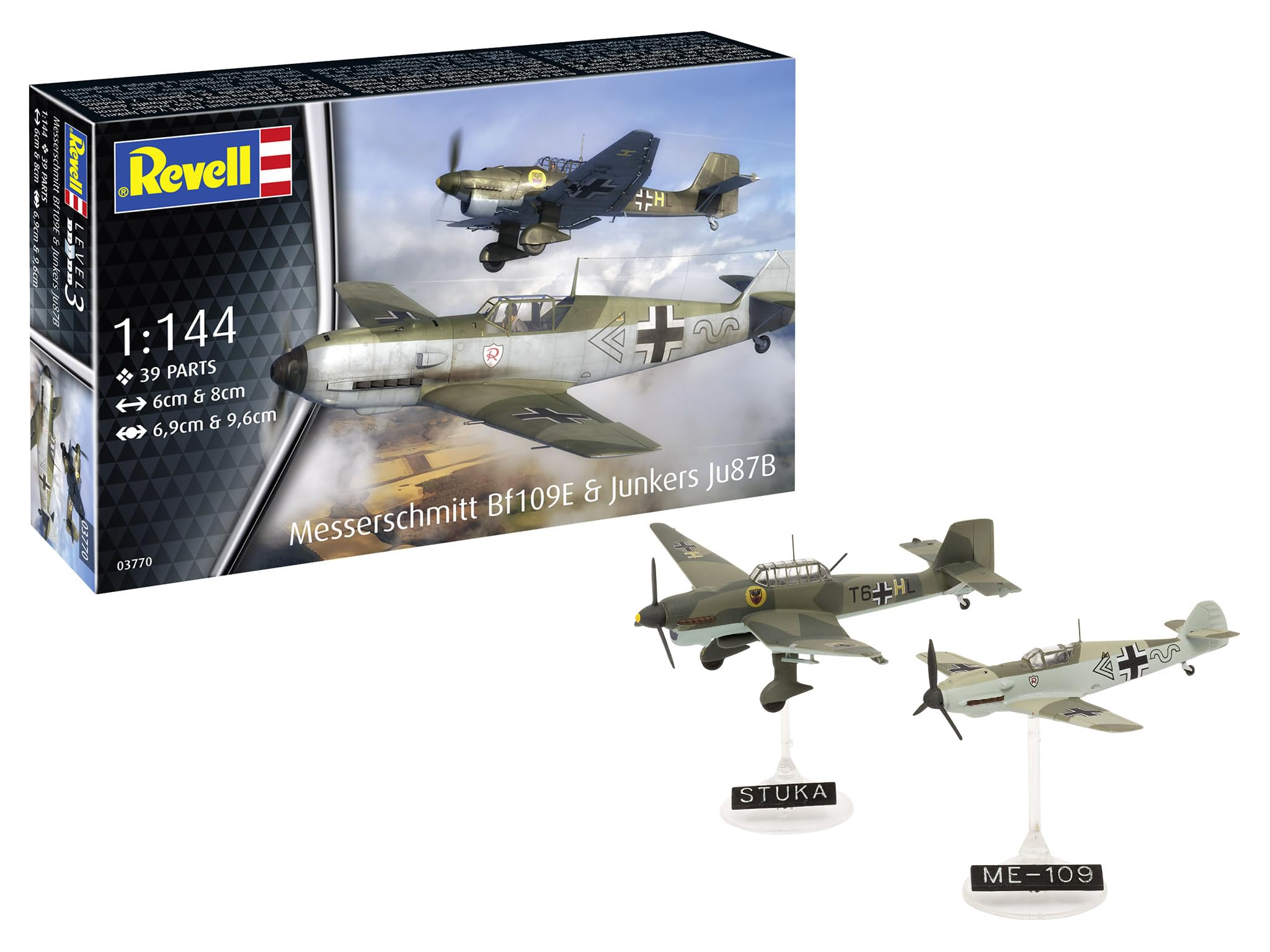 

German Revell Messerschmitt Bf109E Junkers Ju87B Stuka Plastic Model Kit 03770 1/144 & (Airplane)