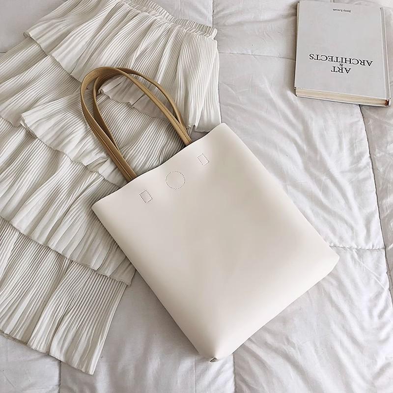Korean Simple Solid Color Shoulder Bag Large Capacity Commuter Tote Bags Ladies PU Leather Handbags For Women Gifts