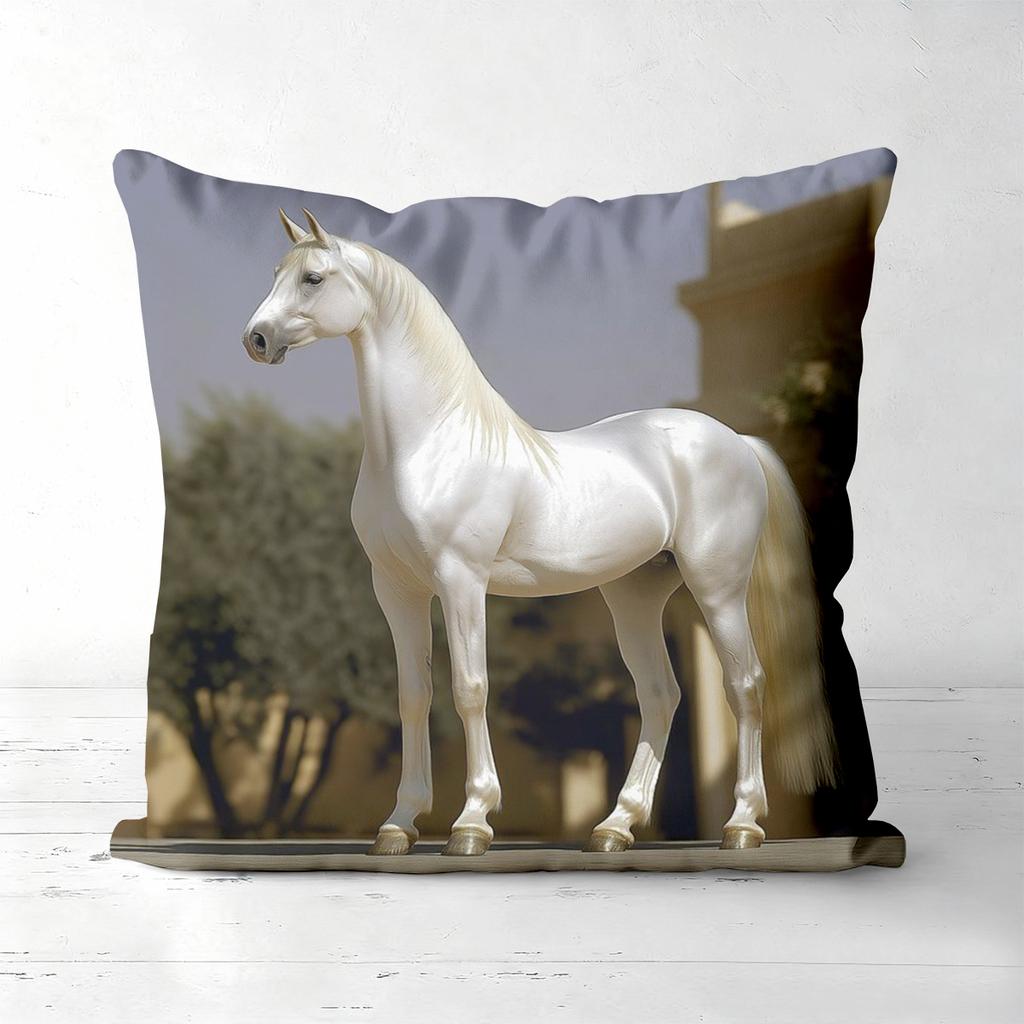 White Horse Printed Decorative Cushion Covers for Home Polyester Pillowcase, Sofa Decorative Cushion Cov Headboard Pillow
