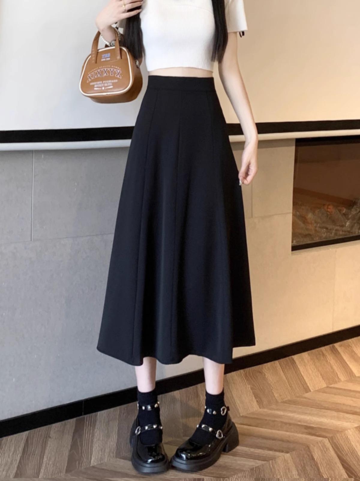 

Весенняя женская миди-юбка А-силуэта с высокой талией - Зрелый стиль, Приталенная, Плиссированная с большим клешем, Маленький размер 5XL чёрный