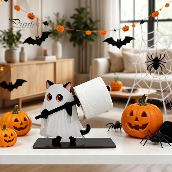 Functional Holiday Kitchen Gadget Halloween Wooden Napkin Holder, Ghost Pumpkin Tabletop Decor for Dining Room, Decorative Stand Restaurant
