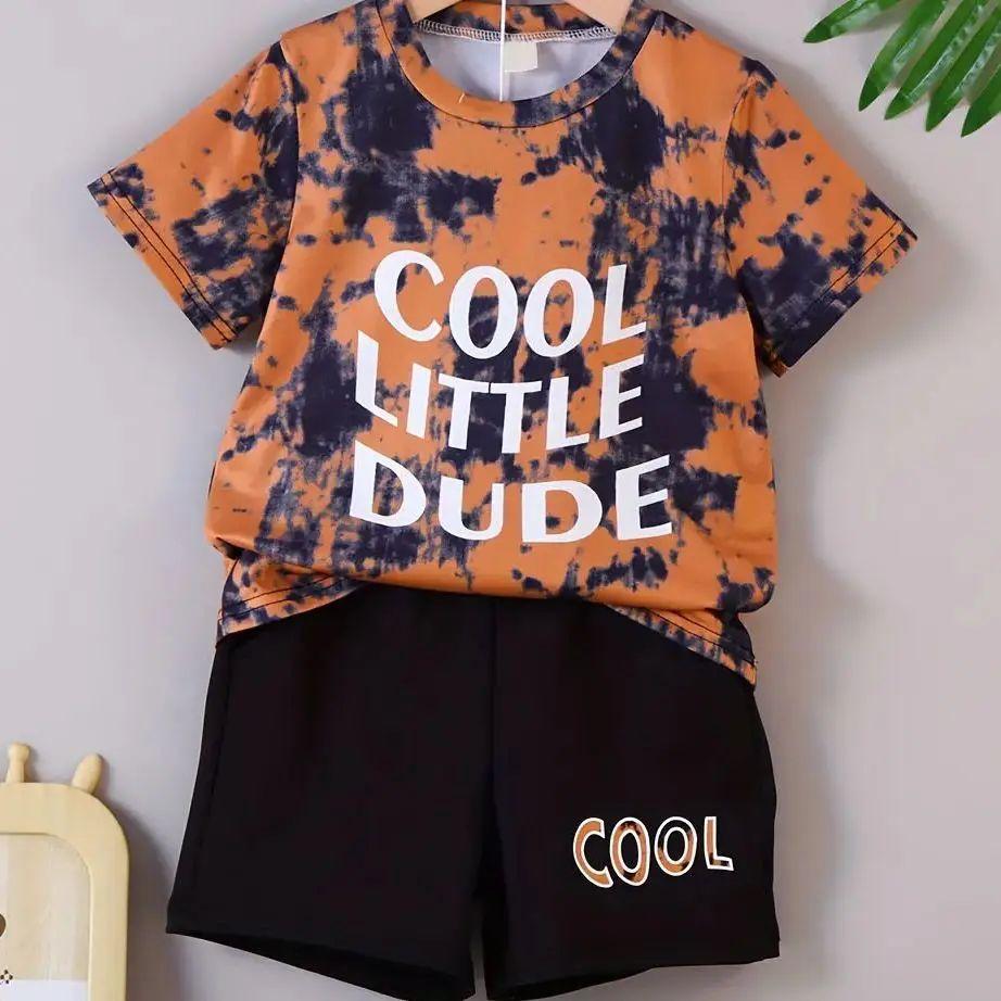 

2025 Детская одежда Комплект из 2 предметов, футболка с короткими рукавами и шорты с забавным принтом мультяшного паука для мальчиков, летний спортивный комплект для мальчиков 110