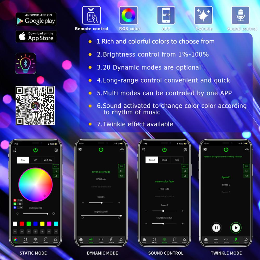 New 16W Twinkle Starry Sky Car Star Ceiling Light RGBW Fiber Optic Light Led Star Roof Interior Atmosphere Light Car Home Decor