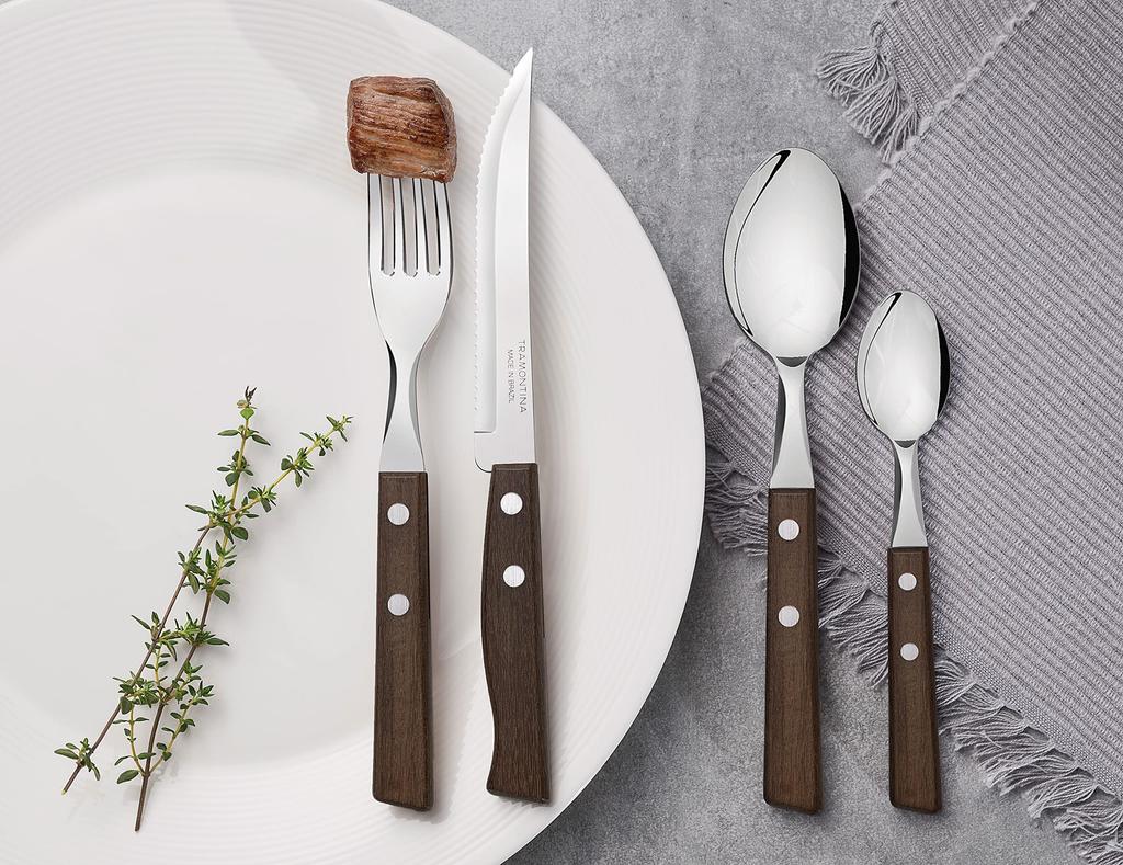 TRAMONTINA Wooden Tableware Natural Made In Traditional 24-Piece Set, Lightweight, Wood, Brazil, Design, 22299/050