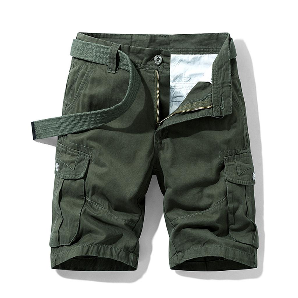 Men's Solid Color Work Pants, Cotton Five Quarter Pants, Retro Washed Multi Pocket Straight Leg Work Pants