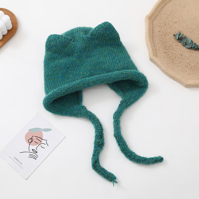 Fashion Ear Ear Protector Knitted Hat Women's Autumn and Winter Mohair Warm Ski Hat Student Hat