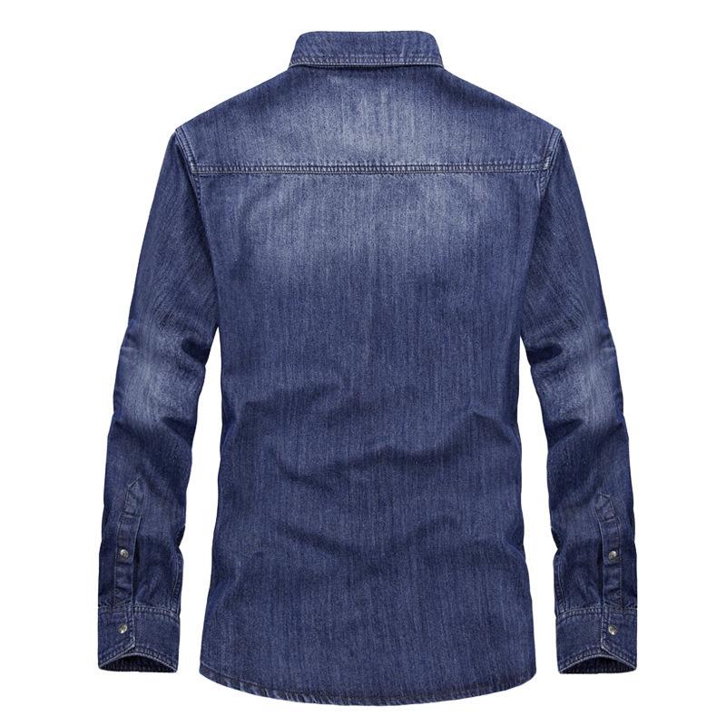 Autumn Men's Denim Washed Shirt Long Sleeved Retro Workwear Shirt