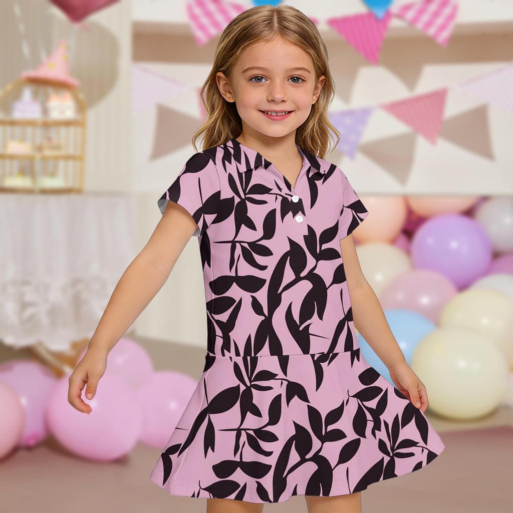 Kids'  Dress - Short Sleeve Pocket Color Frock Kids' Collared Dress - Short Sleeve Pocket Frock