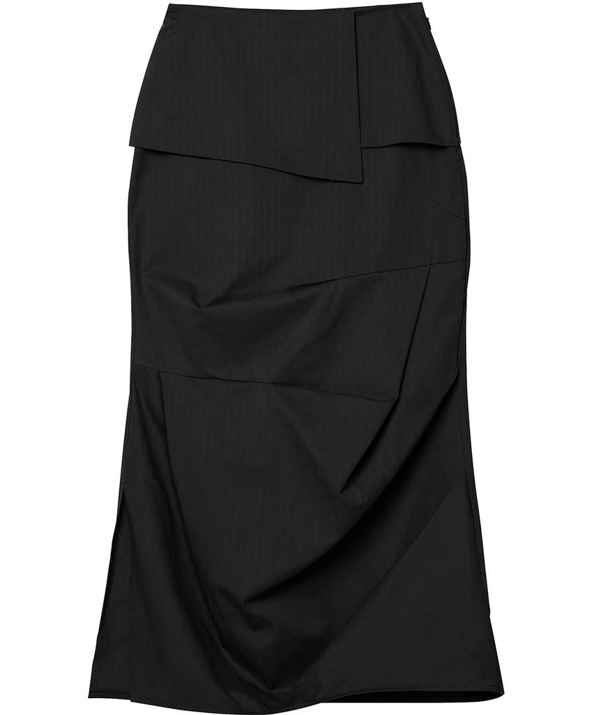 Peulleeoeob Drape Layered Maxi Skirt (Fl-238_Black)