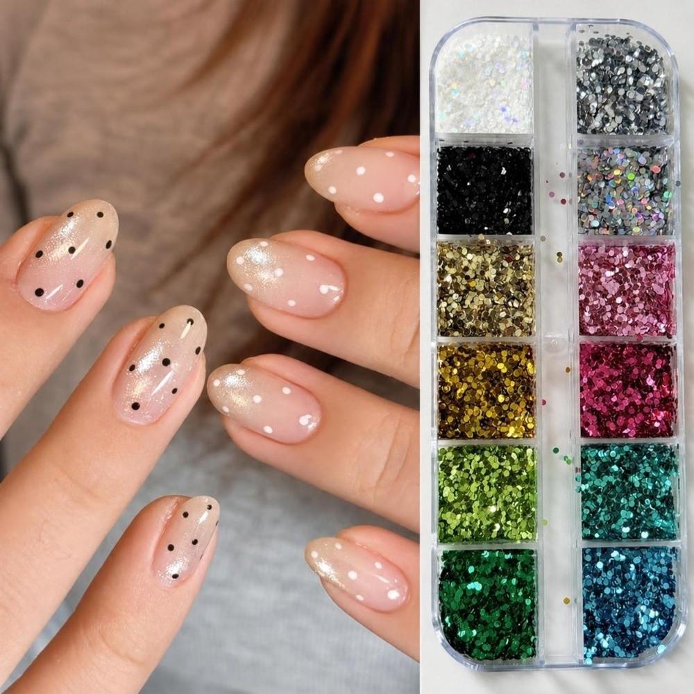 12 Grids Nail Art Sequins Kit Polka Dots DIY Nail Embellishments Manicure Accessories