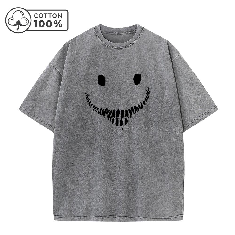 

Mens Scary Smiley Face Print Washed TShirt Pure Cotton Short Sleeve Comfortable And Breathable Multiple Colors Available S