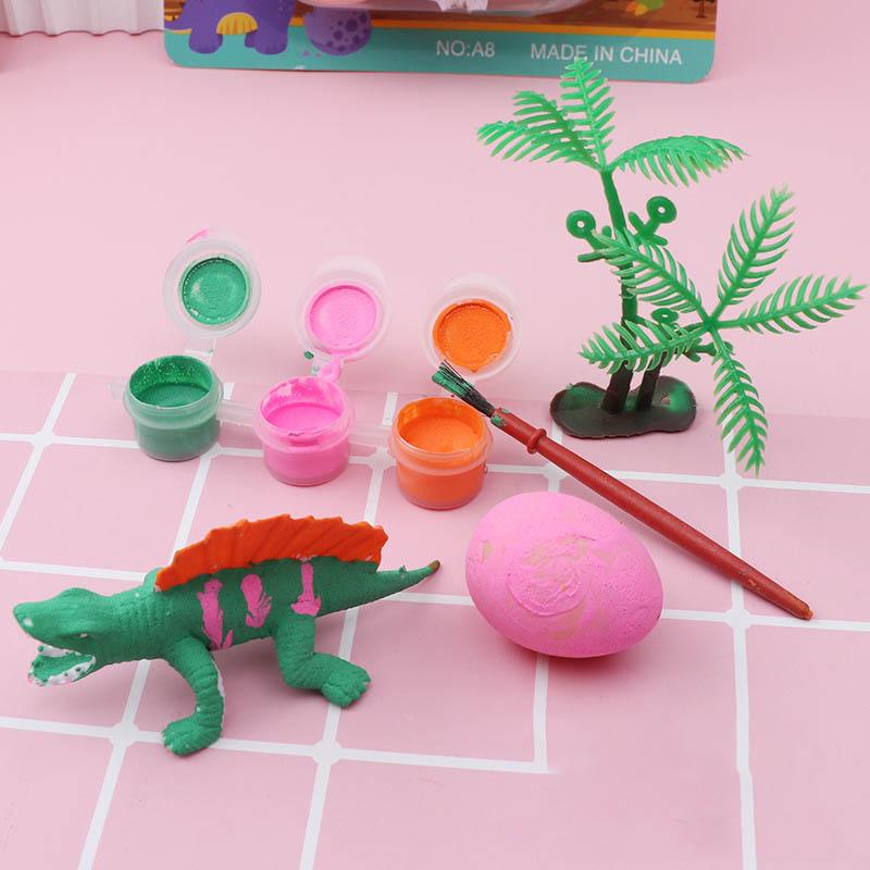 2Pcs Children Painting Toy Handmade DIY Painting Plaster Doll Cartoon Dinosaur Colouring Dinosaur Egg Colouring Toys