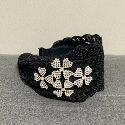 Black Flower Lace Cubic Headband Wide Hairband