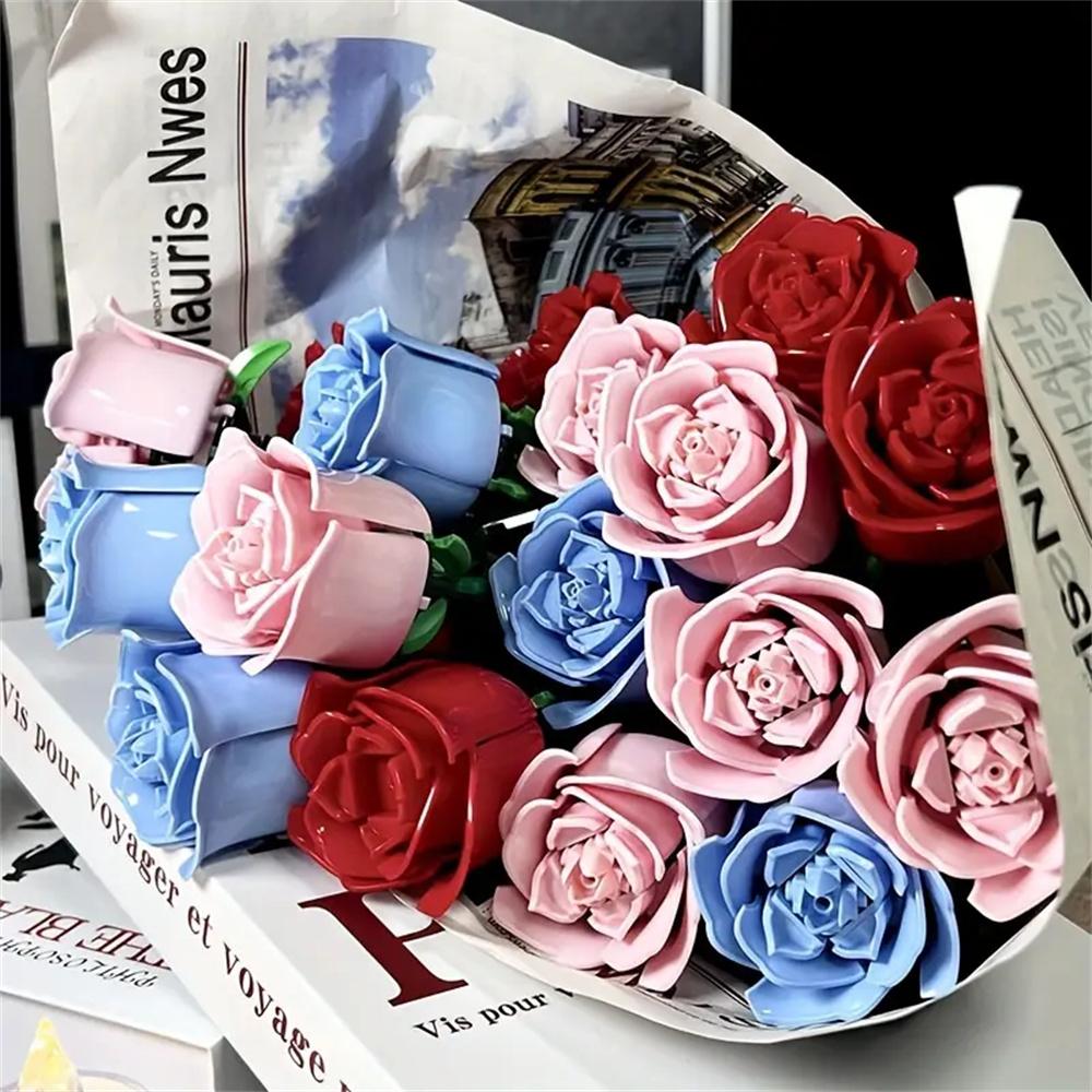 3D Ewige Blume Baustein-Set - Bestes Valentinstagsgeschenk für Freundin/Freund, Perfekt für Geburtstag/Jahrestag