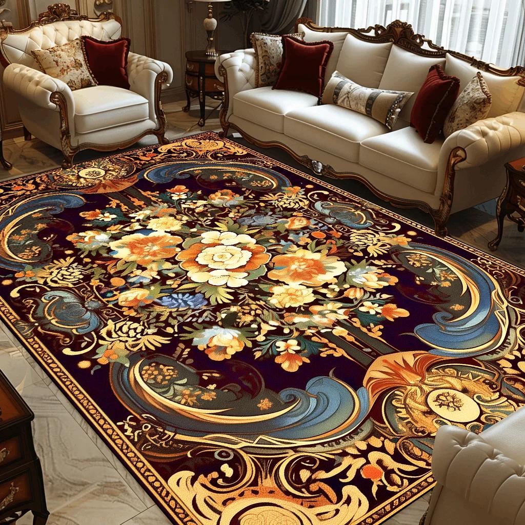 European Retro Decoration Home Rugs Living Room Flower Large Carpets Hall Sofa Chair Area Mats Room Decor Doorway Hallway Carpet