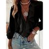 YYFS Women's Fashion Casual Summer Spring Solid Color Print Long Sleeve V-Neck Blouses & Shirts