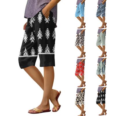 Kadın Baskılı Pantolon Moda Cepli Elastik Bel Rahat Şort