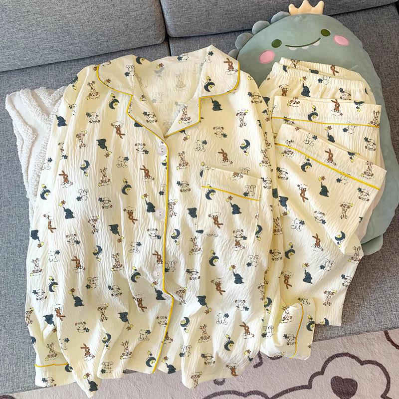 High-Value Japanese Cute Moon Bunny Printed Pajamas Women'S Long-Sleeved Casual Loungewear