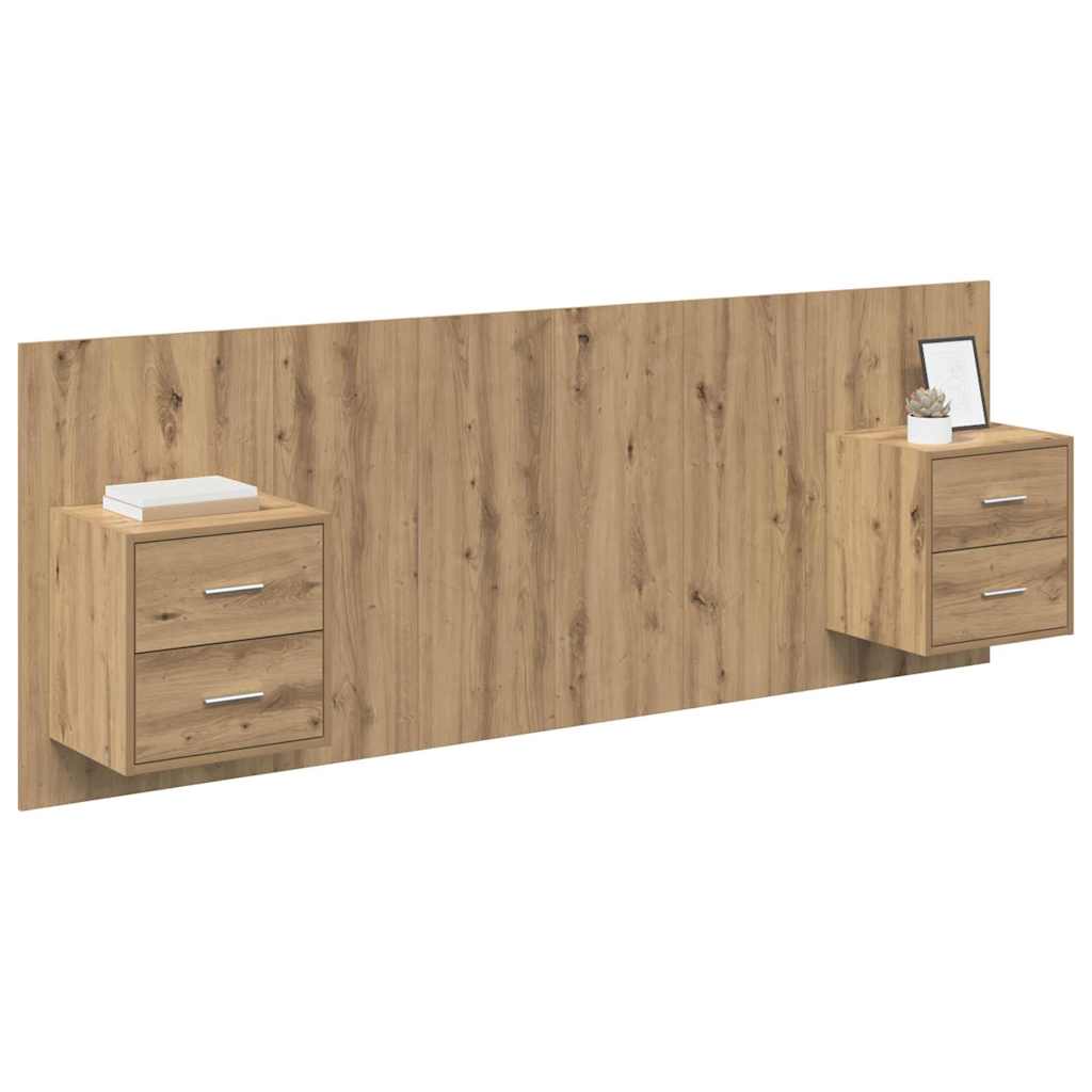 Headboard with Cabinets 3 pcs Artisan Oak Wood Based Material