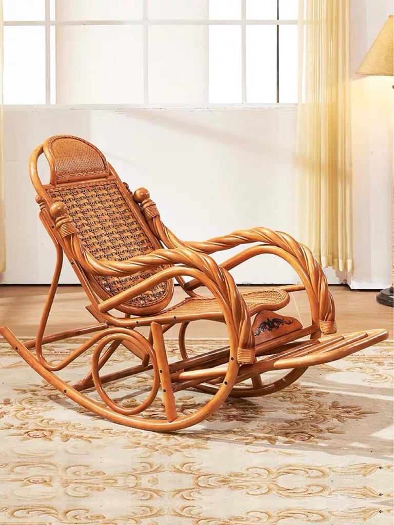 Deluxe Rocking Chair Rattan Wicker Furniture Indoor Living Room Glider Recliner Modern Rattan Leisure Chair