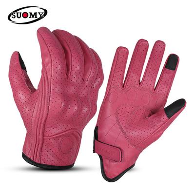 Summer Motorcycle Riding Leather Anti-Drop Breathable Gloves Touch Screen Sheepskin Vintage Biker Gear