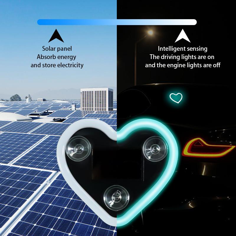 Car LED Ambient Light, Solar Powered Heart Shape Lights, LED Neon Light for Car Back Window Decoration, Night Driving, 5 Mode