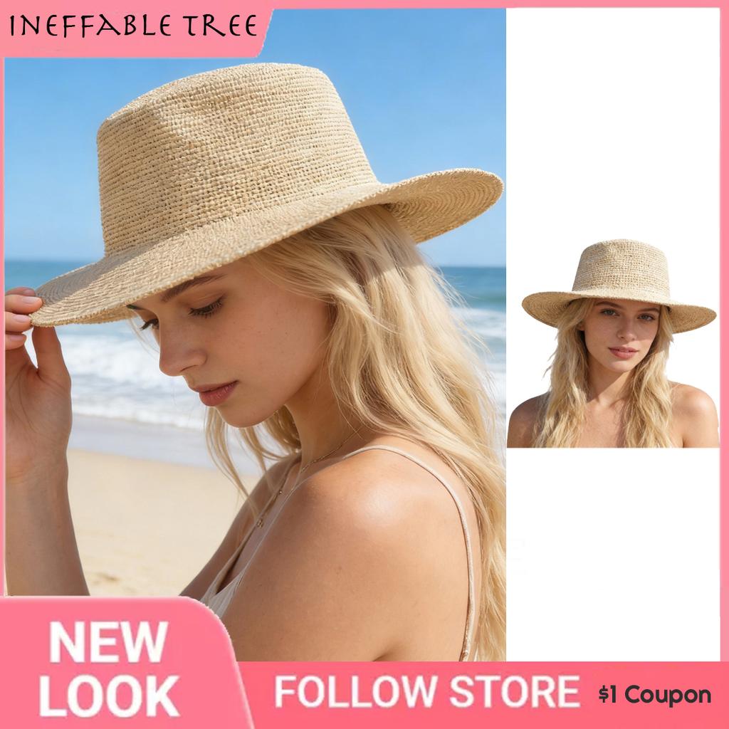 INS Natural Raffia Straw Cowboy UV Protection Hat for Women Men Summer Wide Brim Sun Hat Outdoor Breathable Beach Cap Sombrero