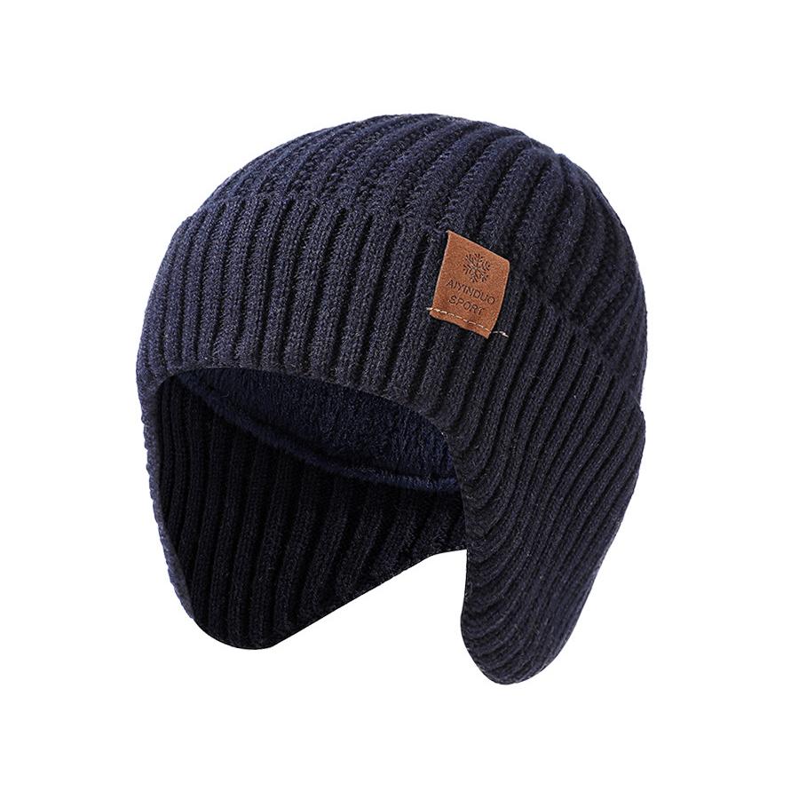 Ear Protection Knitted Hat Men's Wool Thick Big Head Warm Hat Sleeve Cap