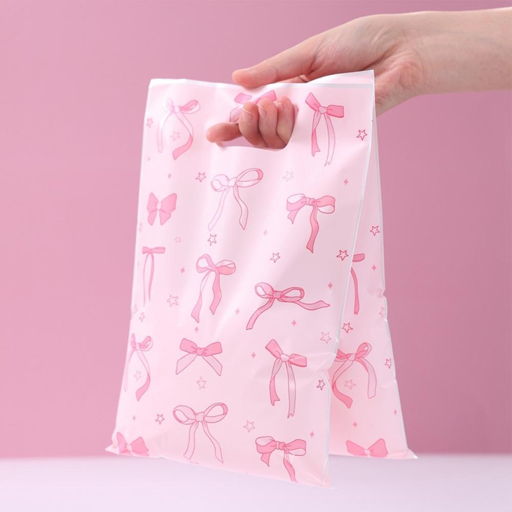 10/25/50pcs Sweet Bow Gift Packing Bag Thicken Pink Candy Cake Storage Bag Plastic Kawaii Baby Shower Gift Bag